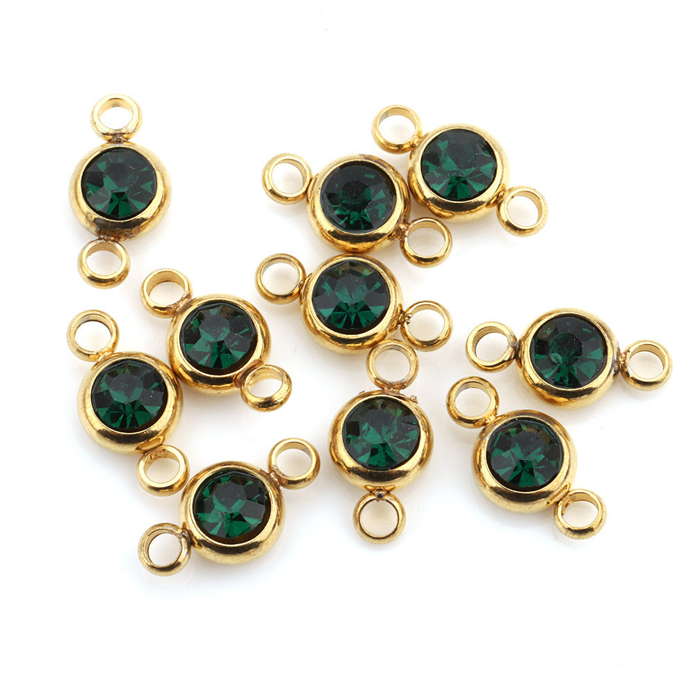 5Pcs/pack Birthstone rhinestone double loop charm