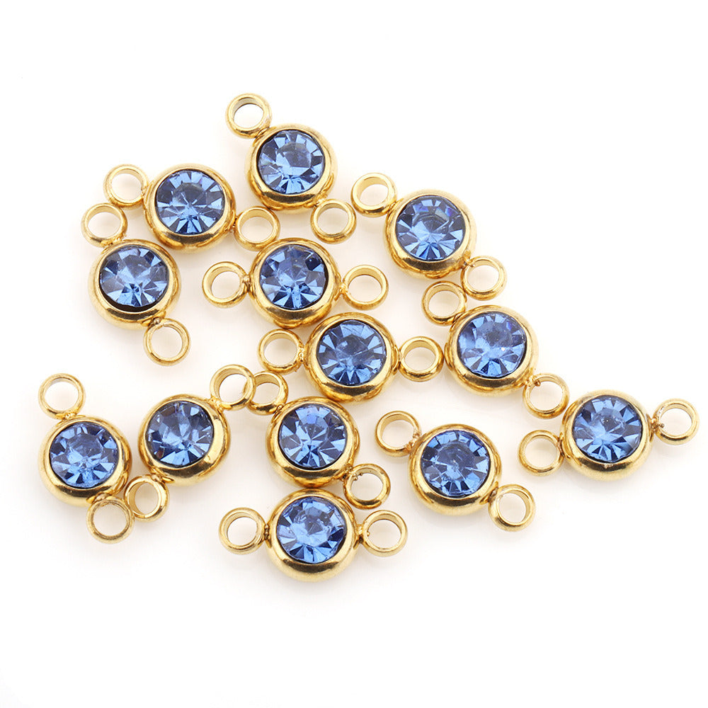 5Pcs/pack Birthstone rhinestone double loop charm