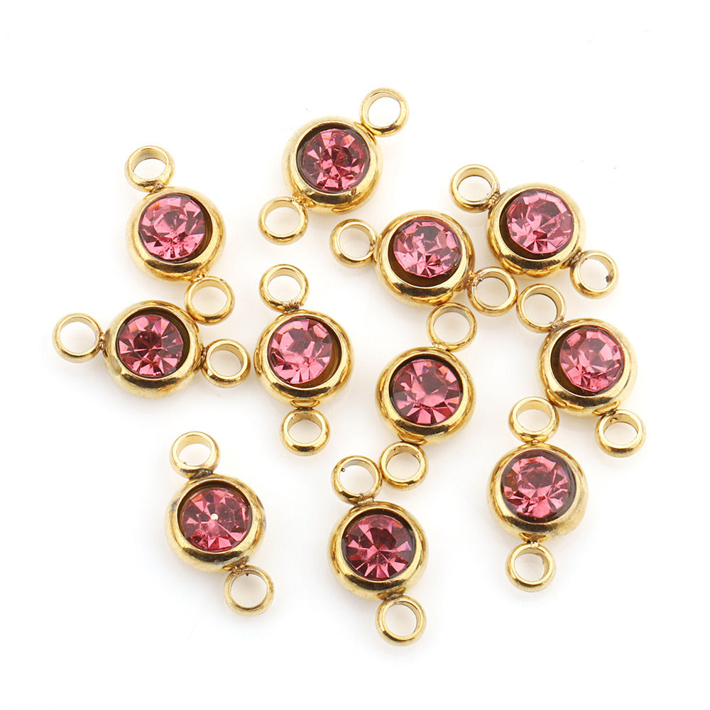 5Pcs/pack Birthstone rhinestone double loop charm