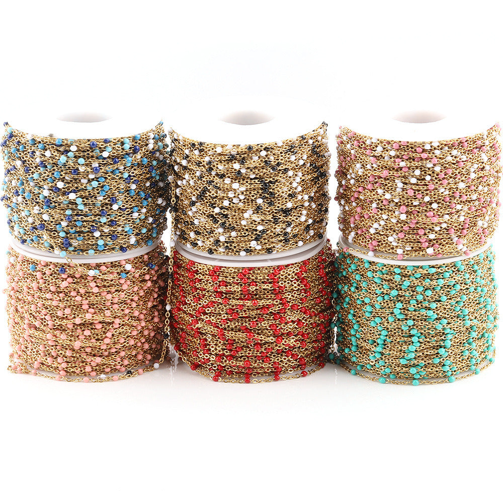 C1295 Enamel beads chain-Vacuum Plating Waterproof Stainless steel chain