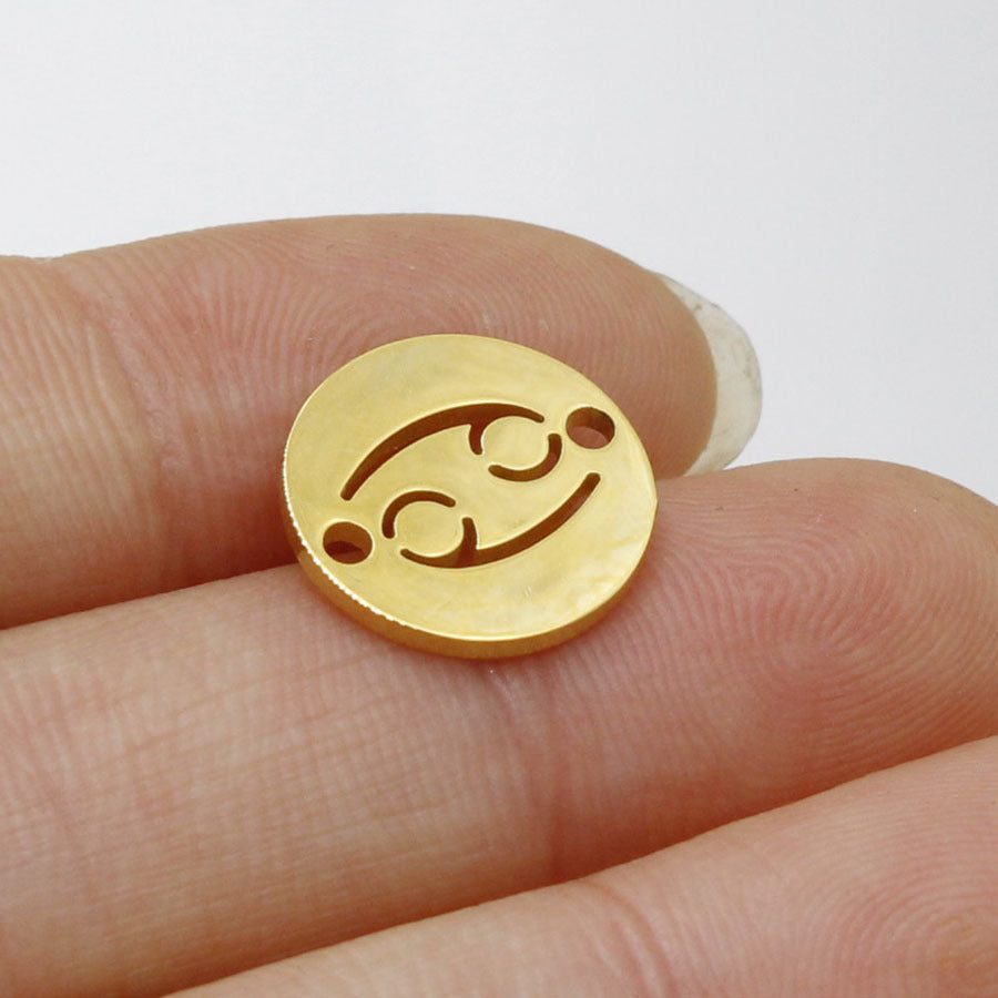 Round 12 Zodiac Signs Two Holes Charms