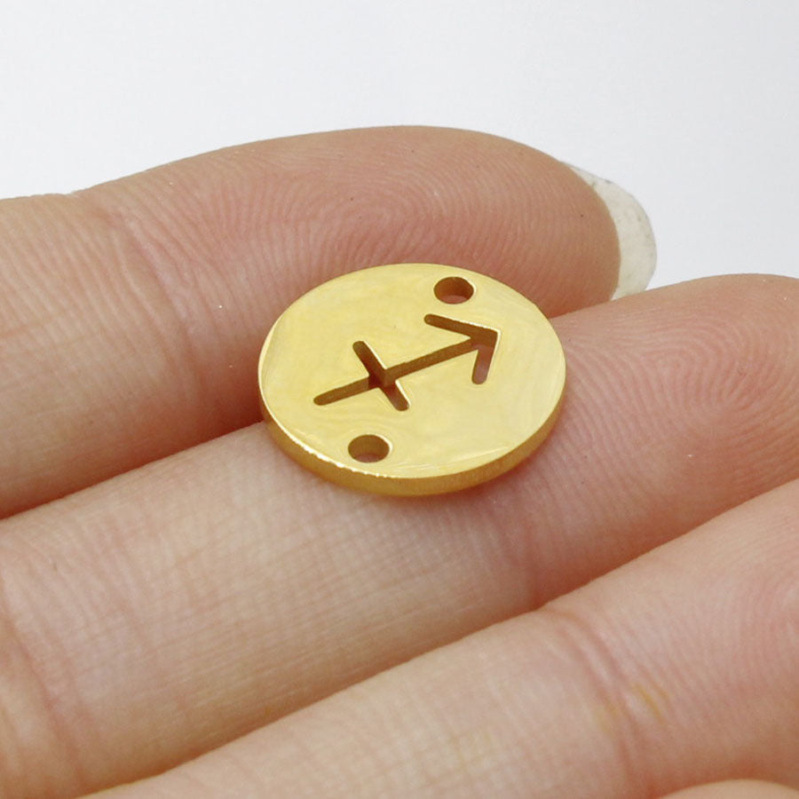 Round 12 Zodiac Signs Two Holes Charms