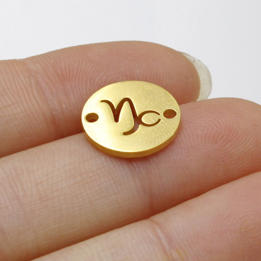 Round 12 Zodiac Signs Two Holes Charms