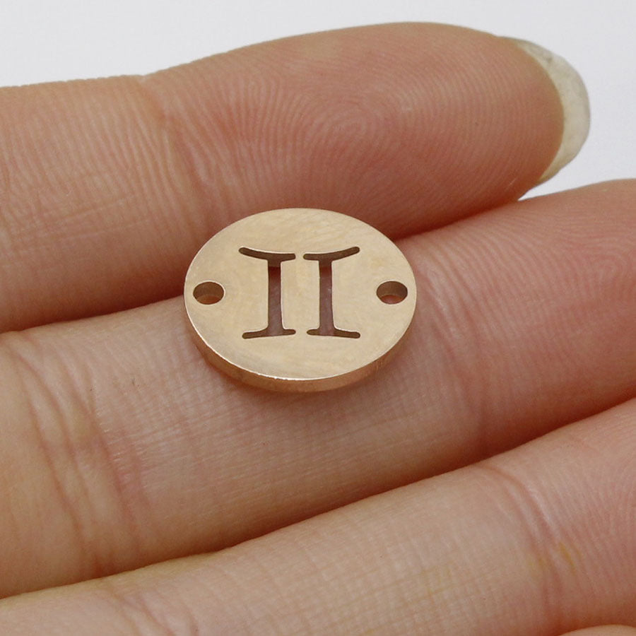 Round 12 Zodiac Signs Two Holes Charms