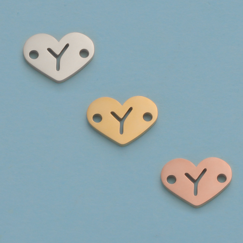 26 Heart Letter Two Holes Charms