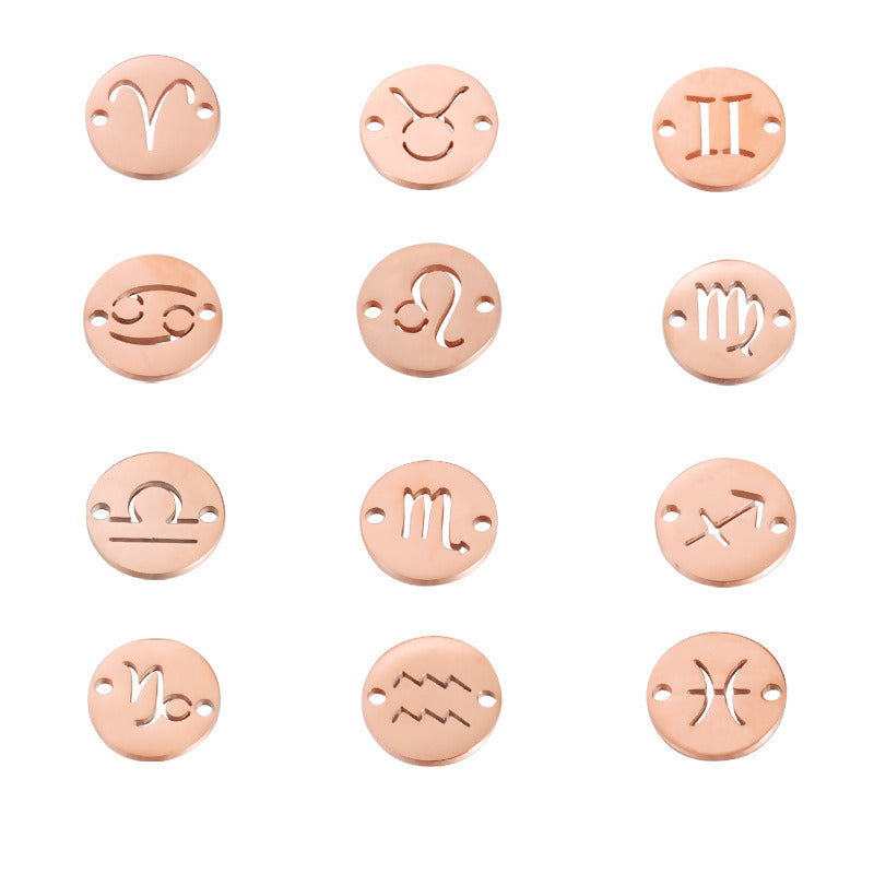 Round 12 Zodiac Signs Two Holes Charms