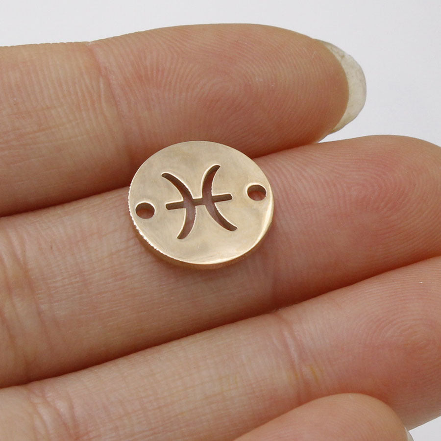 Round 12 Zodiac Signs Two Holes Charms
