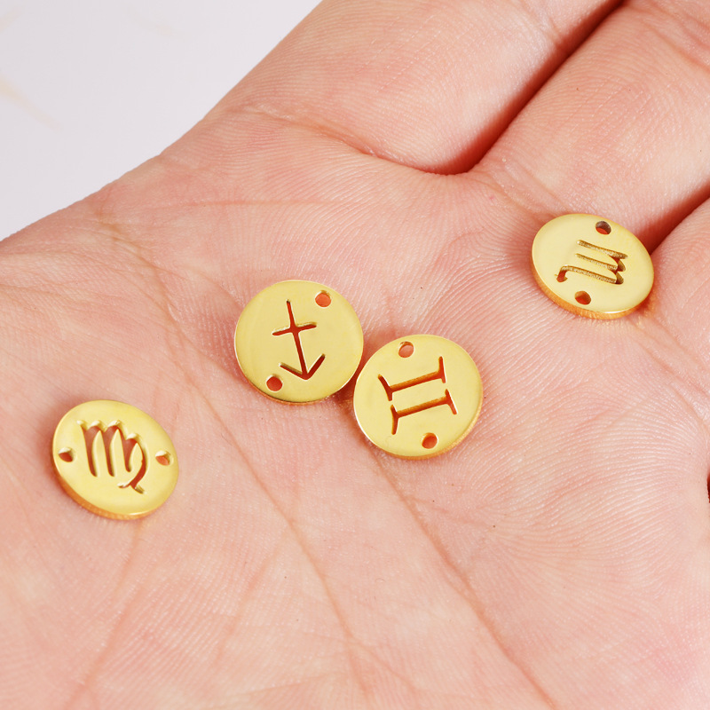 Round 12 Zodiac Signs Two Holes Charms