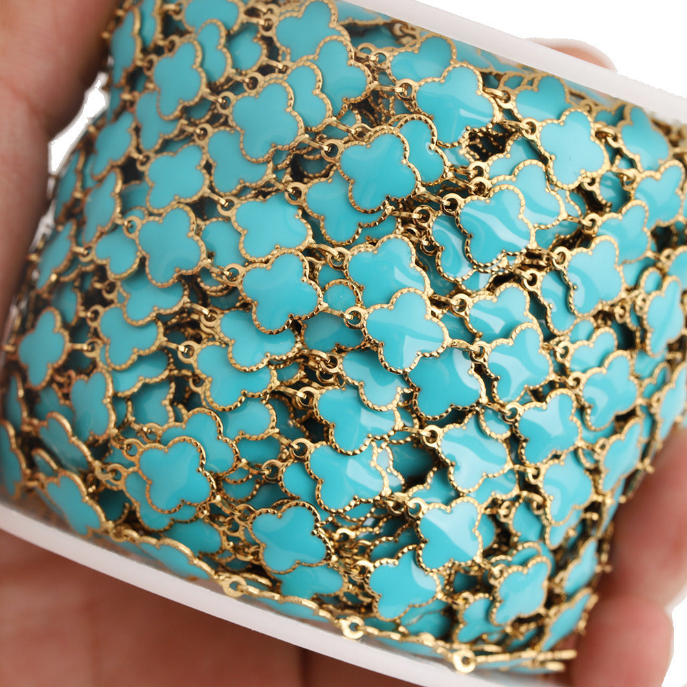 C1664 8mm Enamel Clover Stainless Steel Chain
