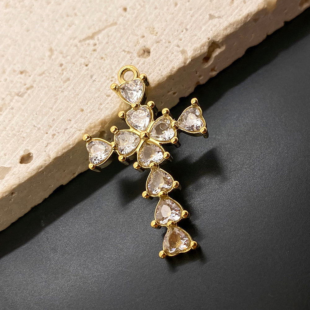 5739 Diamond Heart Cross charm