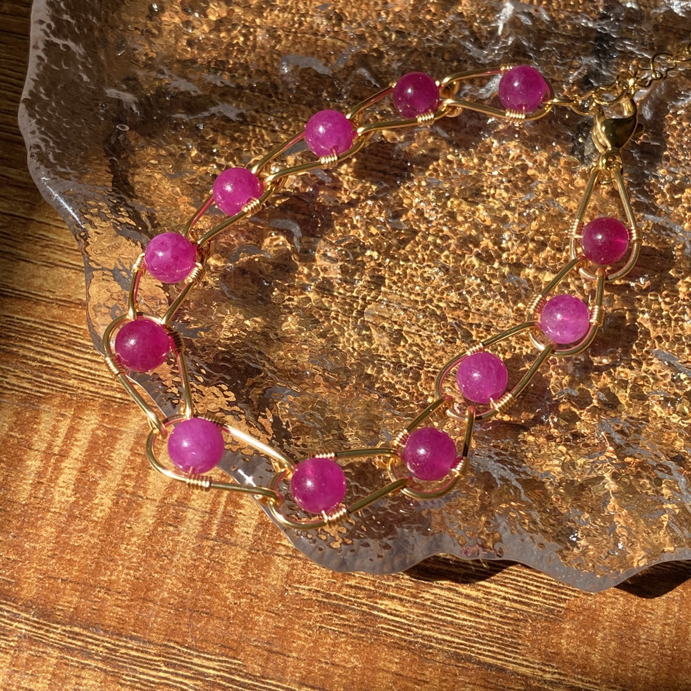 Handmade wire work Crystal Bracelet,Indian Pink for Summer Jewelry ,Chain Bracelet /Anklet