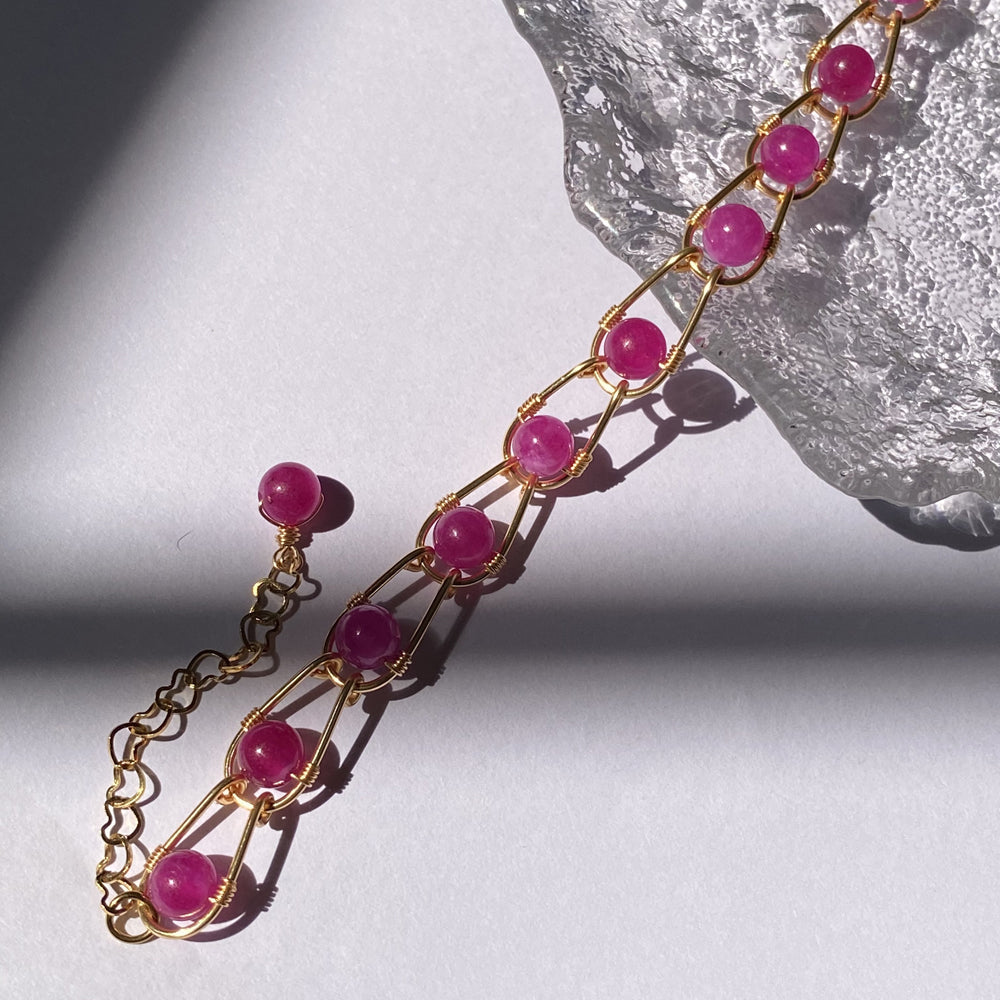 Handmade wire work Crystal Bracelet,Indian Pink for Summer Jewelry ,Chain Bracelet /Anklet