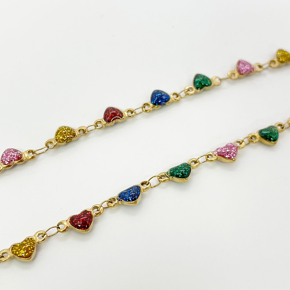 C779 Sparkle Colorful Hearts Chain