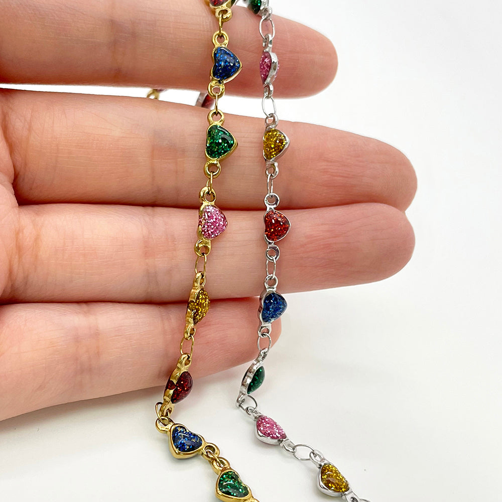 C779 Sparkle Colorful Hearts Chain