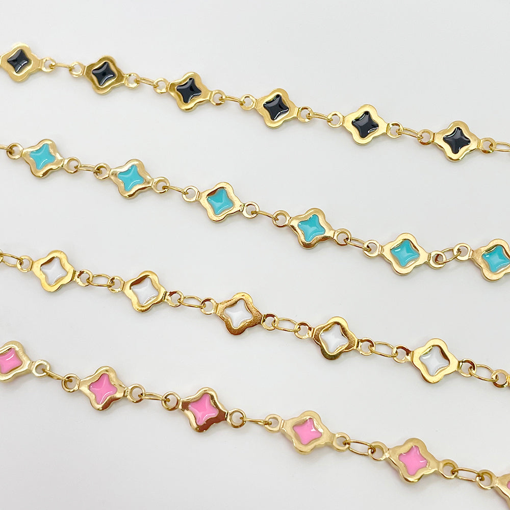 C1689 5.8mm*11mm Enamel Four Leaf Clover Chain