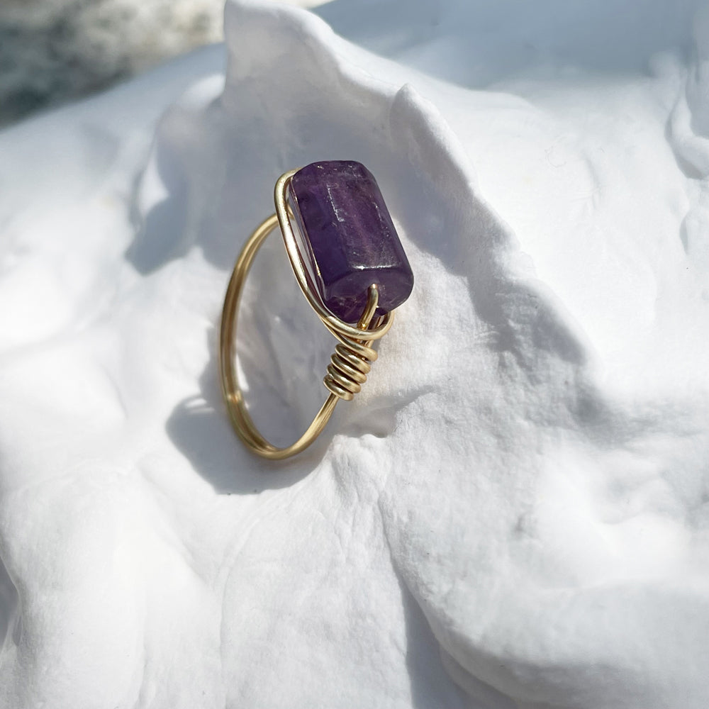 Purple Rings,Amethyst Crystal rings made by hand,Non-Tarnish wire wrap rings for girls