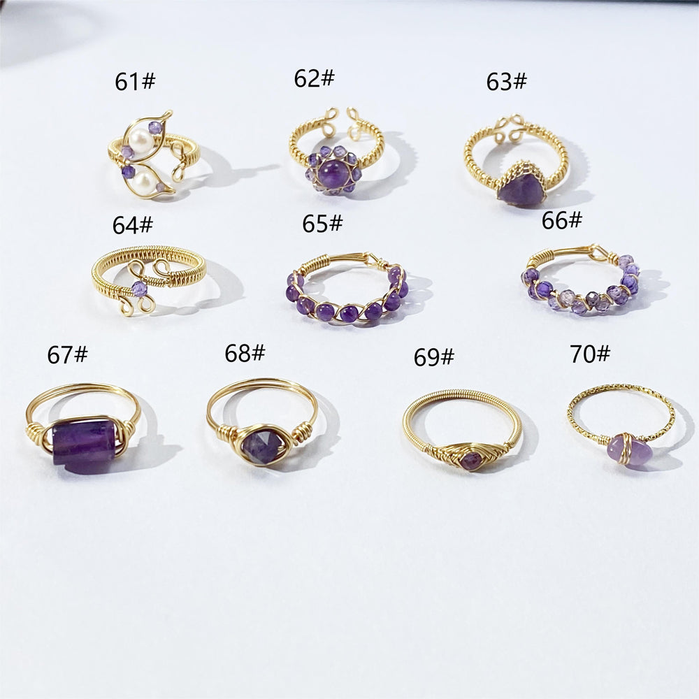 Purple Rings,Amethyst Crystal rings made by hand,Non-Tarnish wire wrap rings for girls