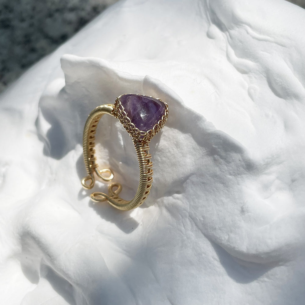 Purple Rings,Amethyst Crystal rings made by hand,Non-Tarnish wire wrap rings for girls