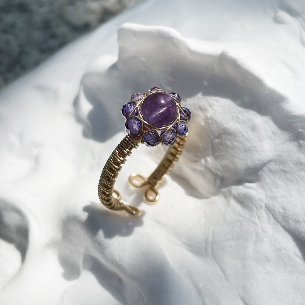 Purple Rings,Amethyst Crystal rings made by hand,Non-Tarnish wire wrap rings for girls