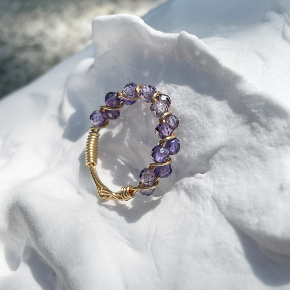Purple Rings,Amethyst Crystal rings made by hand,Non-Tarnish wire wrap rings for girls