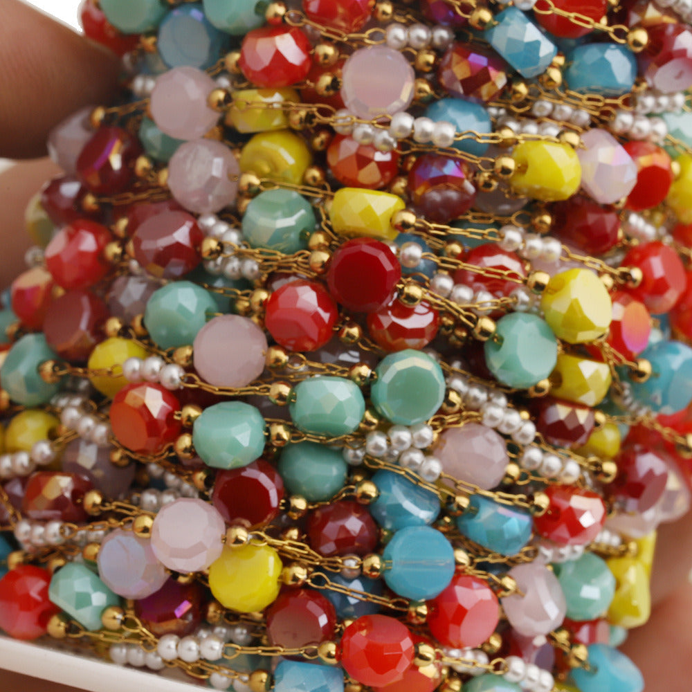 C1762 Colorful Crystal with Glass Pearl Chain