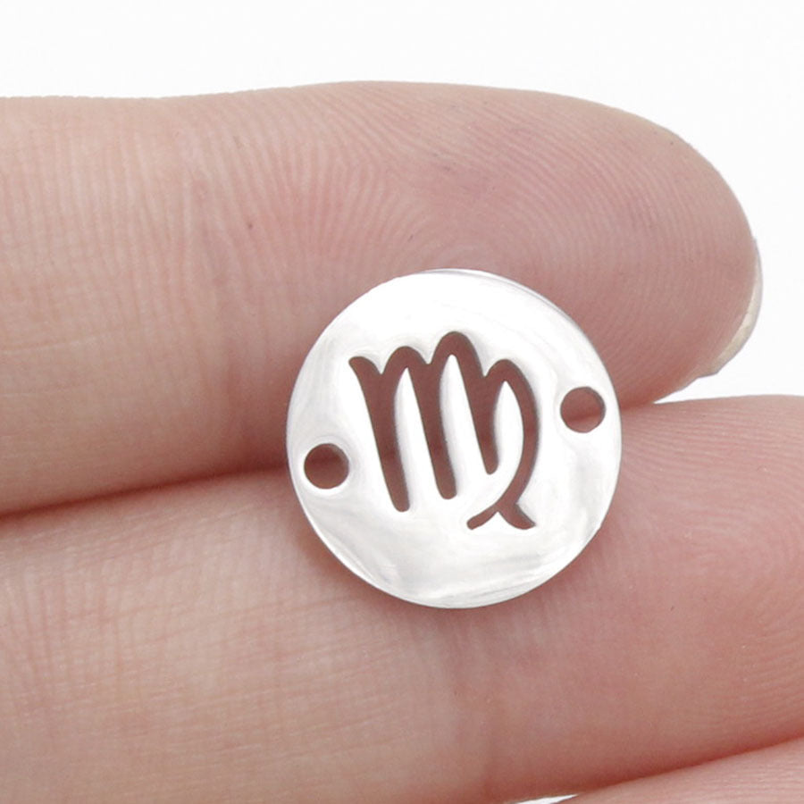 Round 12 Zodiac Signs Two Holes Charms