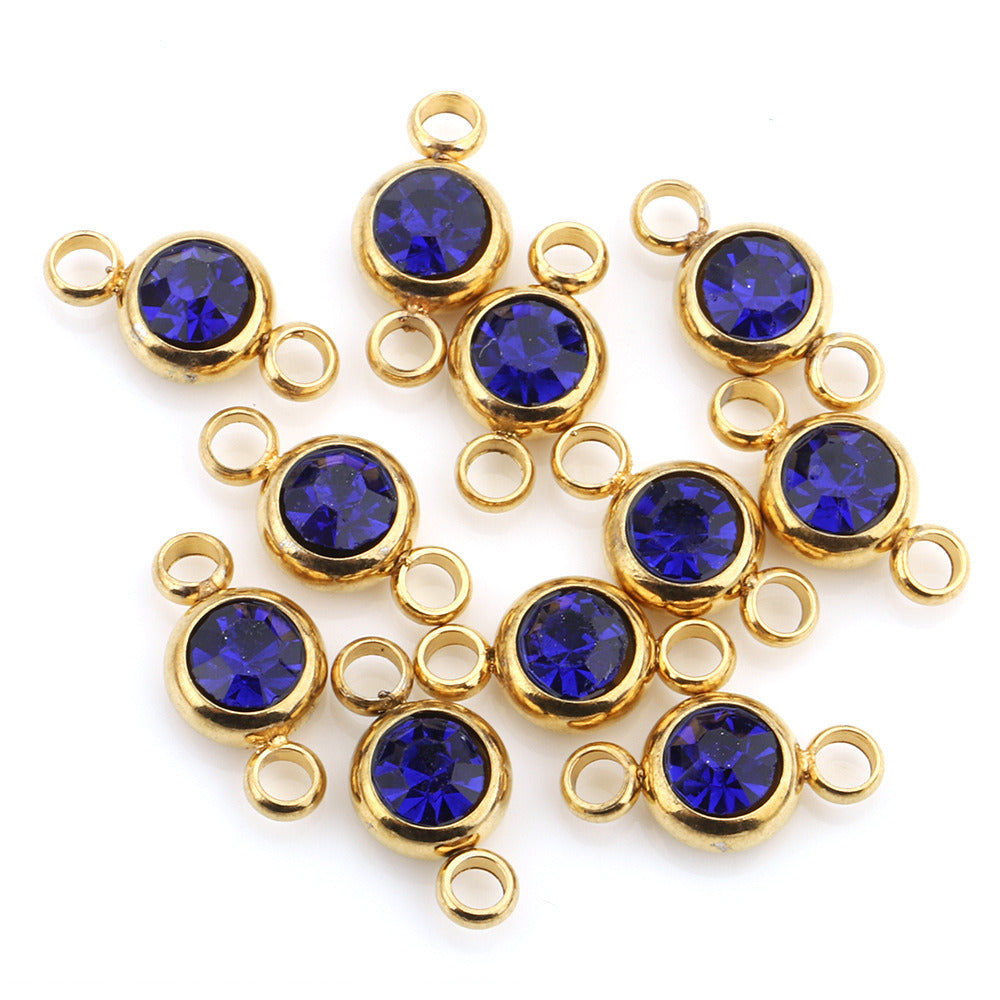 5Pcs/pack Birthstone rhinestone double loop charm