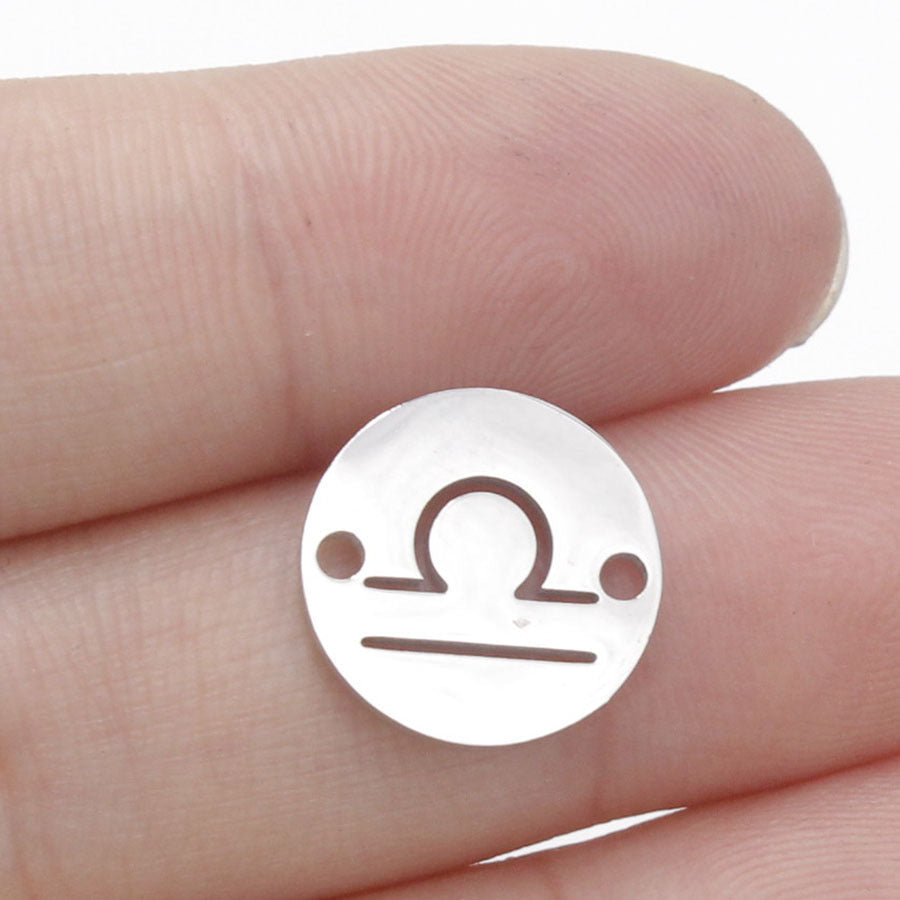 Round 12 Zodiac Signs Two Holes Charms