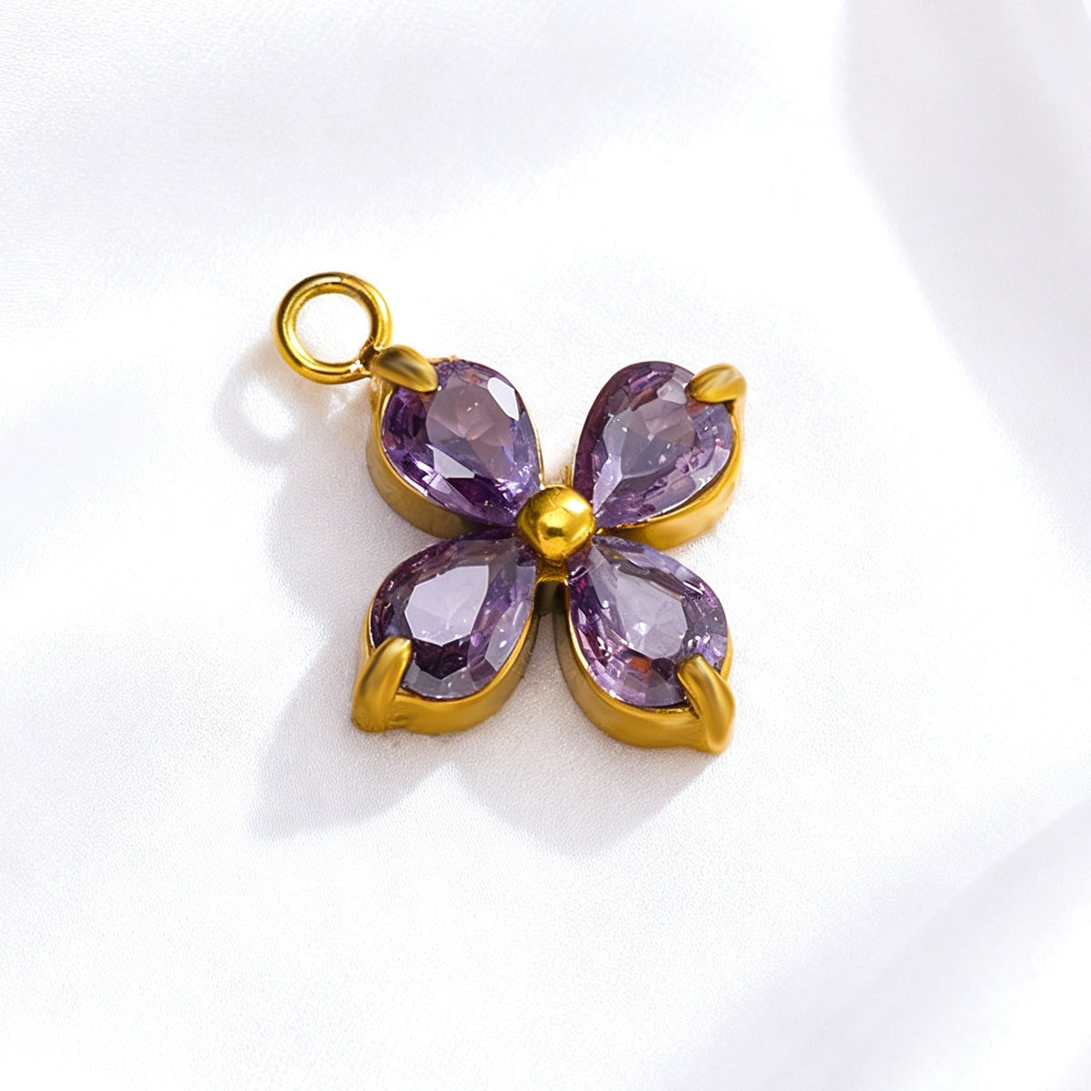 055 Colorful Zircon Four leaf Clover Charms