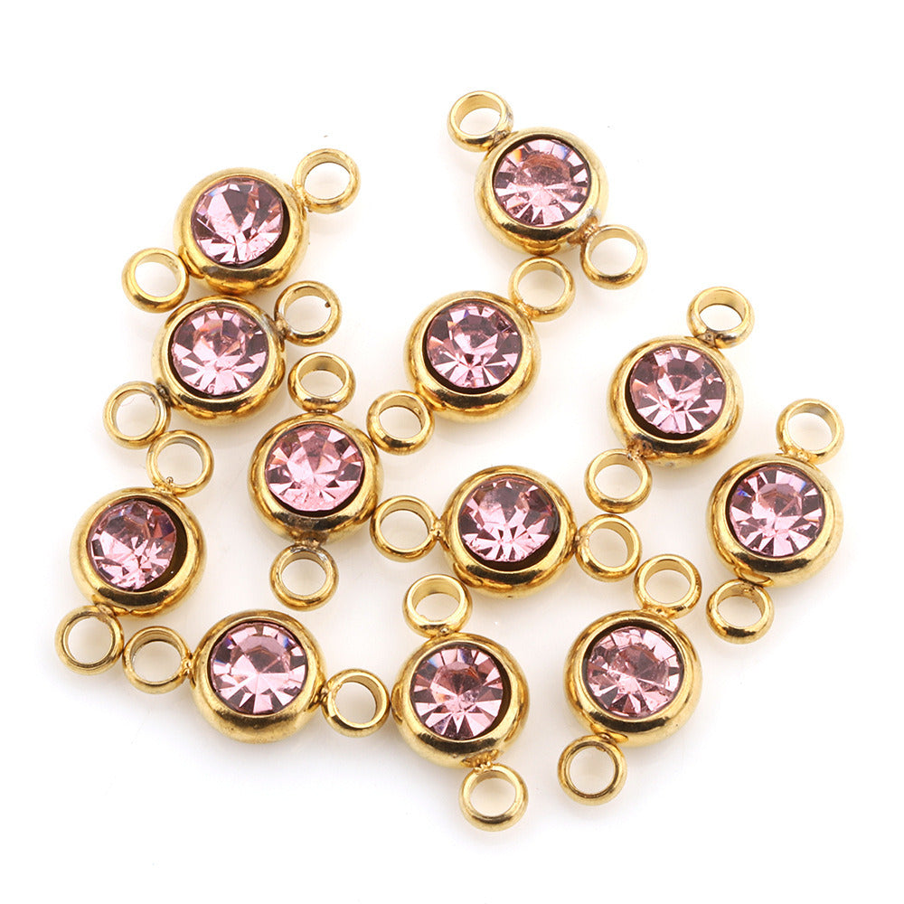 5Pcs/pack Birthstone rhinestone double loop charm