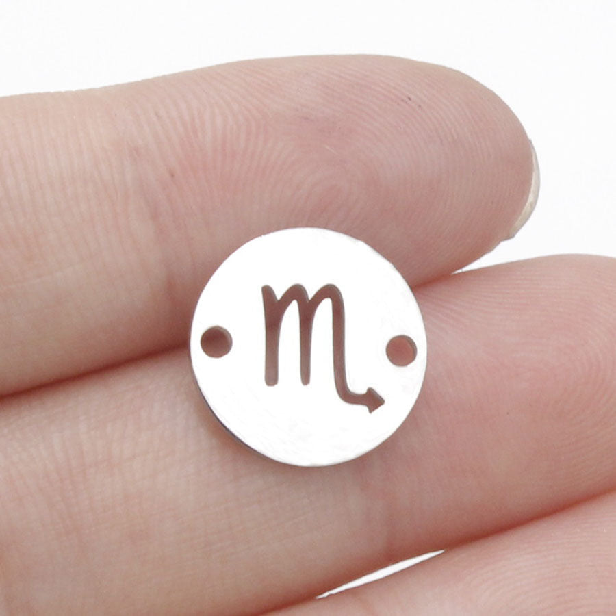 Round 12 Zodiac Signs Two Holes Charms