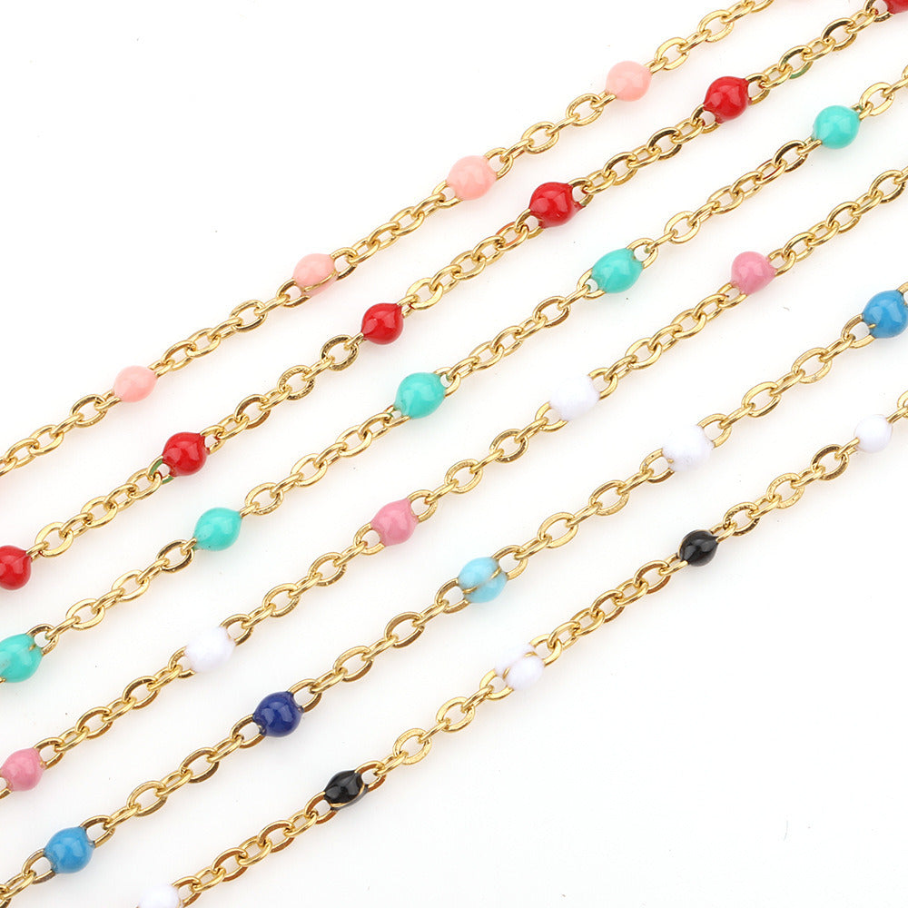 C1295 Enamel beads chain-Vacuum Plating Waterproof Stainless steel chain
