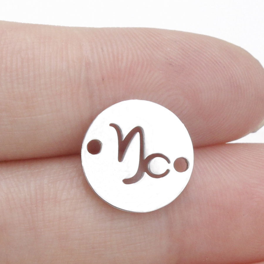 Round 12 Zodiac Signs Two Holes Charms