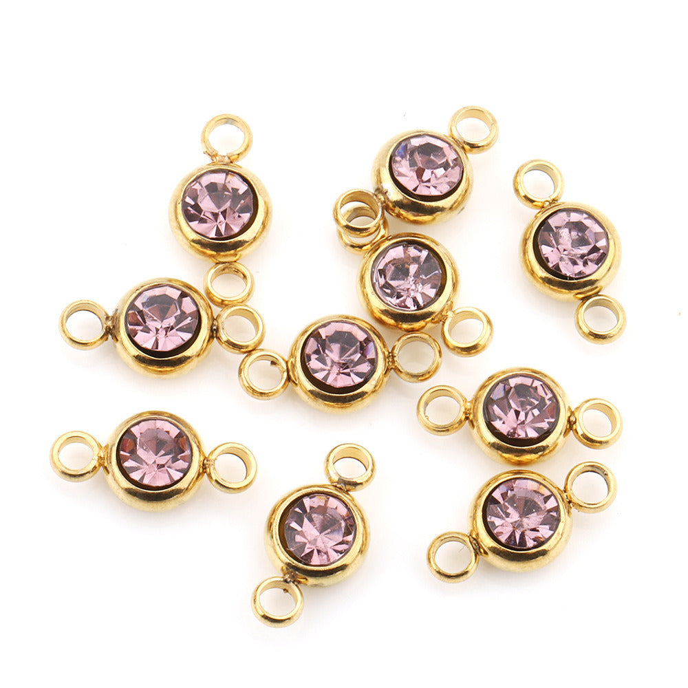 5Pcs/pack Birthstone rhinestone double loop charm