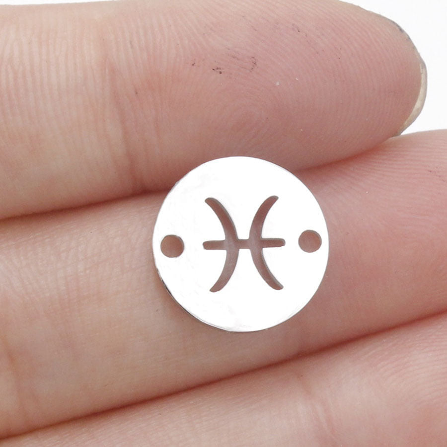 Round 12 Zodiac Signs Two Holes Charms