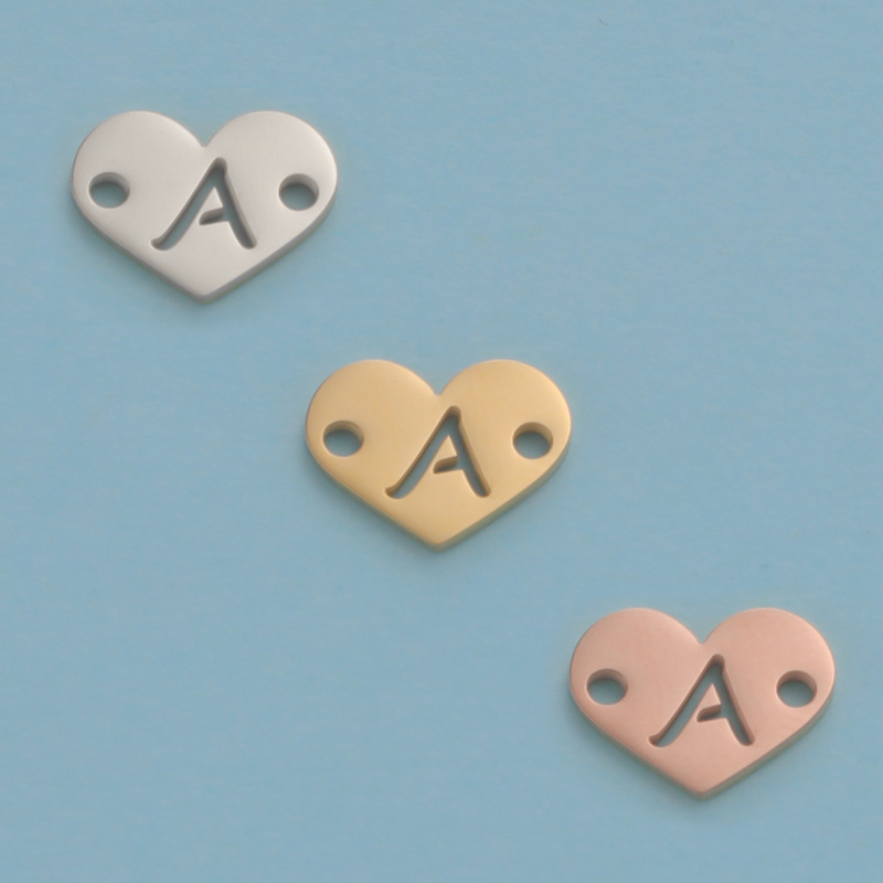 26 Heart Letter Two Holes Charms