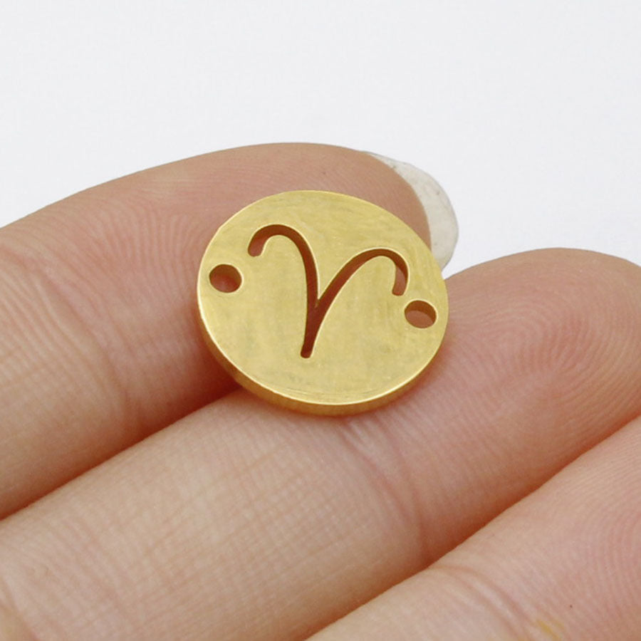 Round 12 Zodiac Signs Two Holes Charms