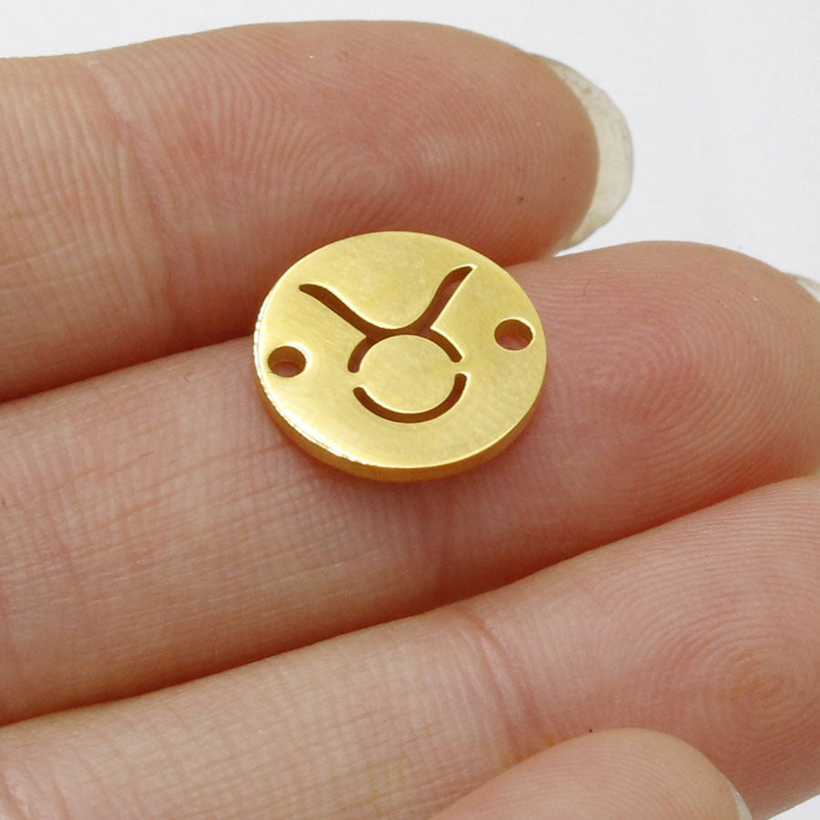 Round 12 Zodiac Signs Two Holes Charms