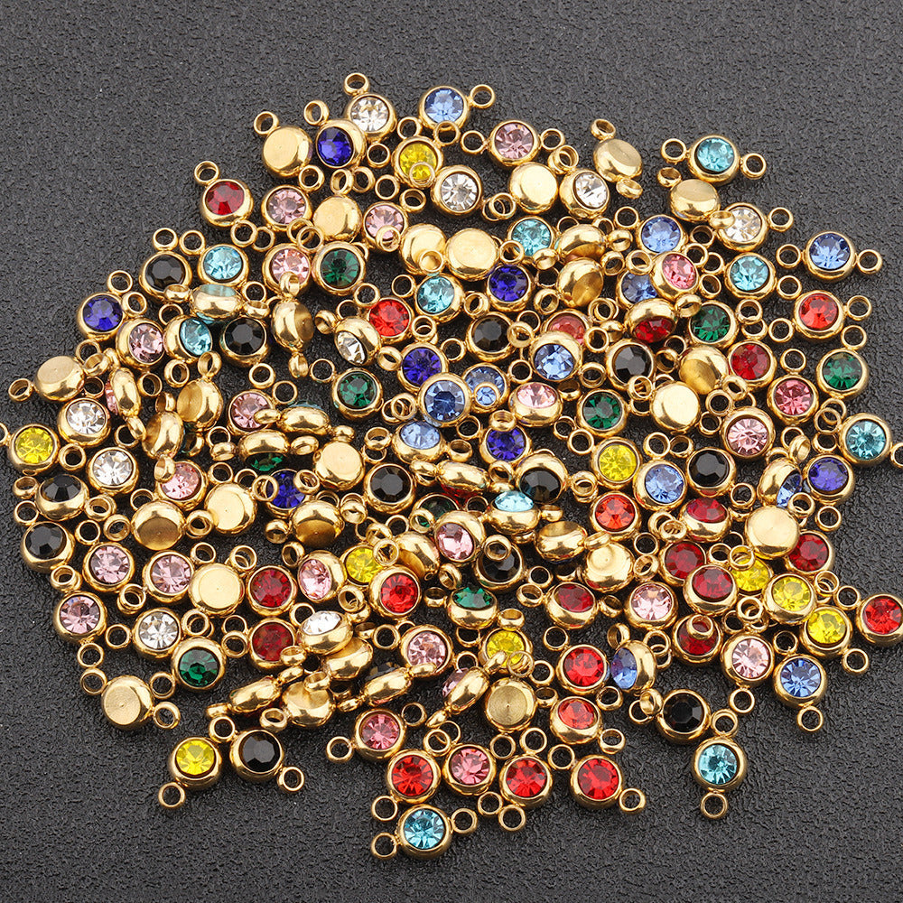5Pcs/pack Birthstone rhinestone double loop charm