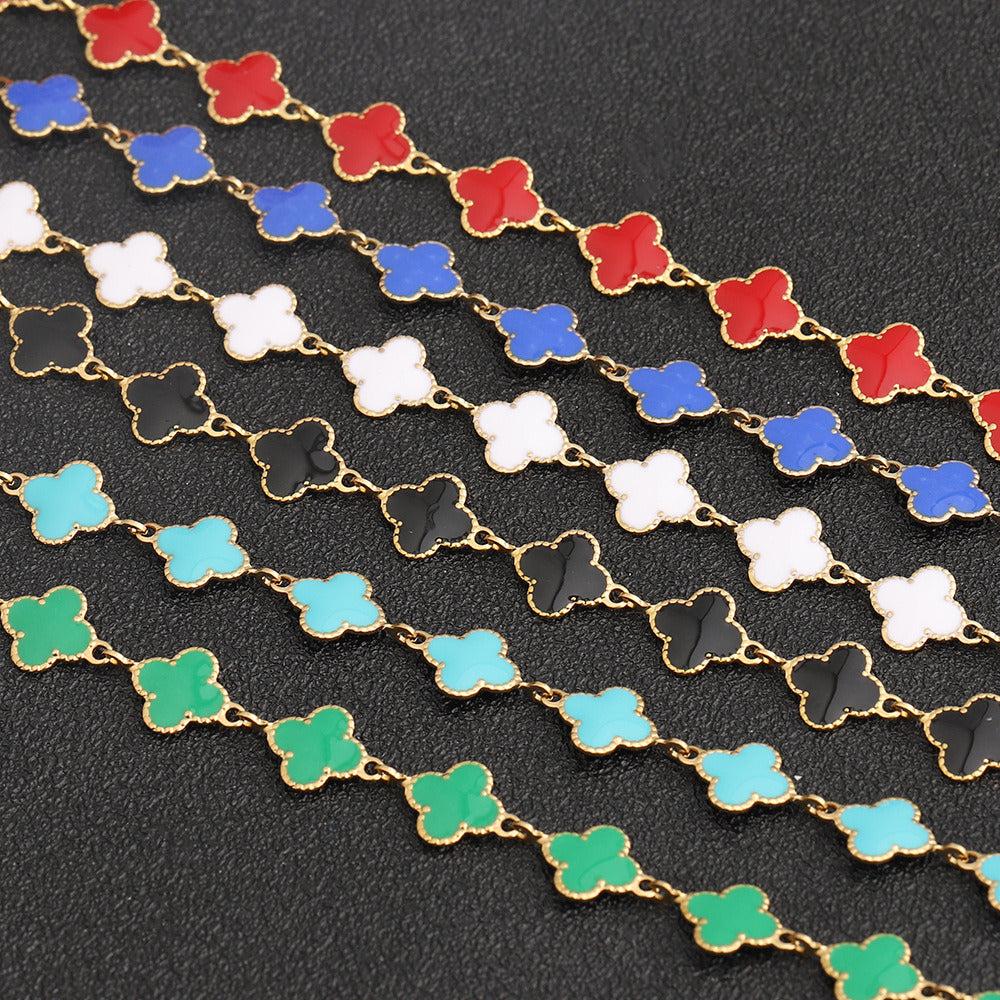 C1664 8mm Enamel Clover Stainless Steel Chain