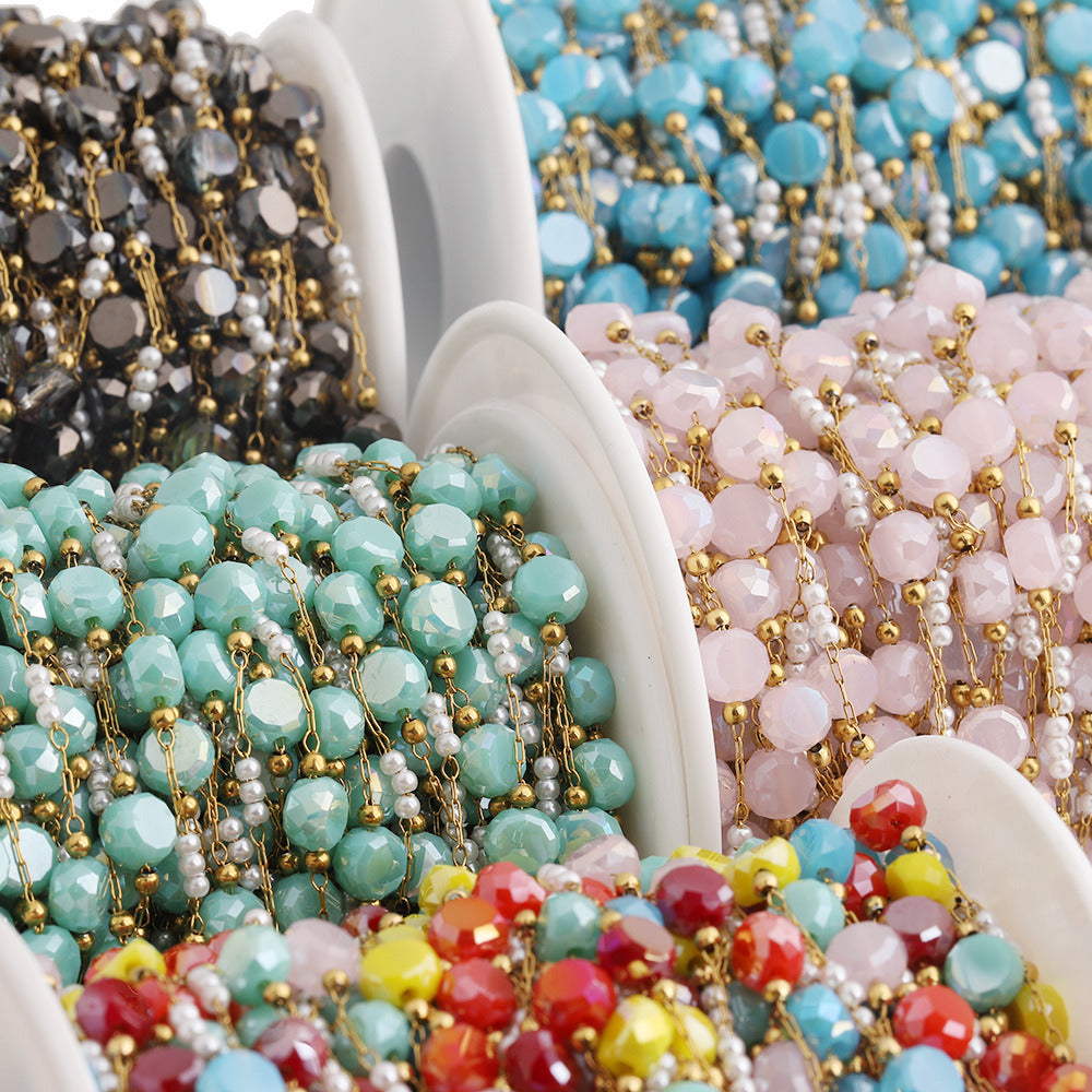 C1762 Colorful Crystal with Glass Pearl Chain