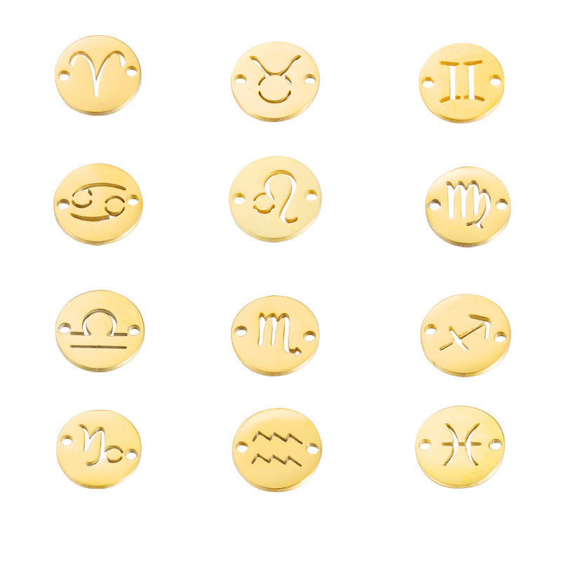Round 12 Zodiac Signs Two Holes Charms