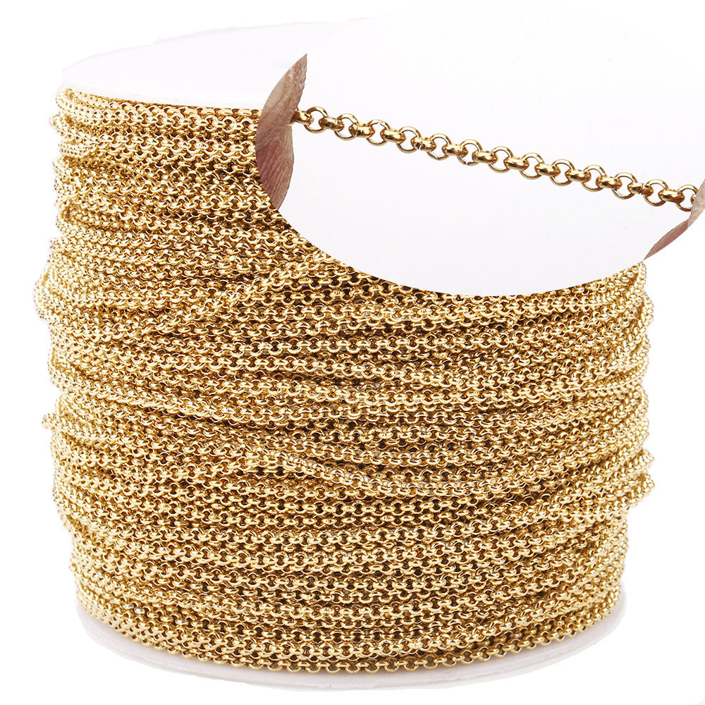 C1237 Circle pearl/Rolo chain-Vacuum Plating Waterproof Stainless steel chain