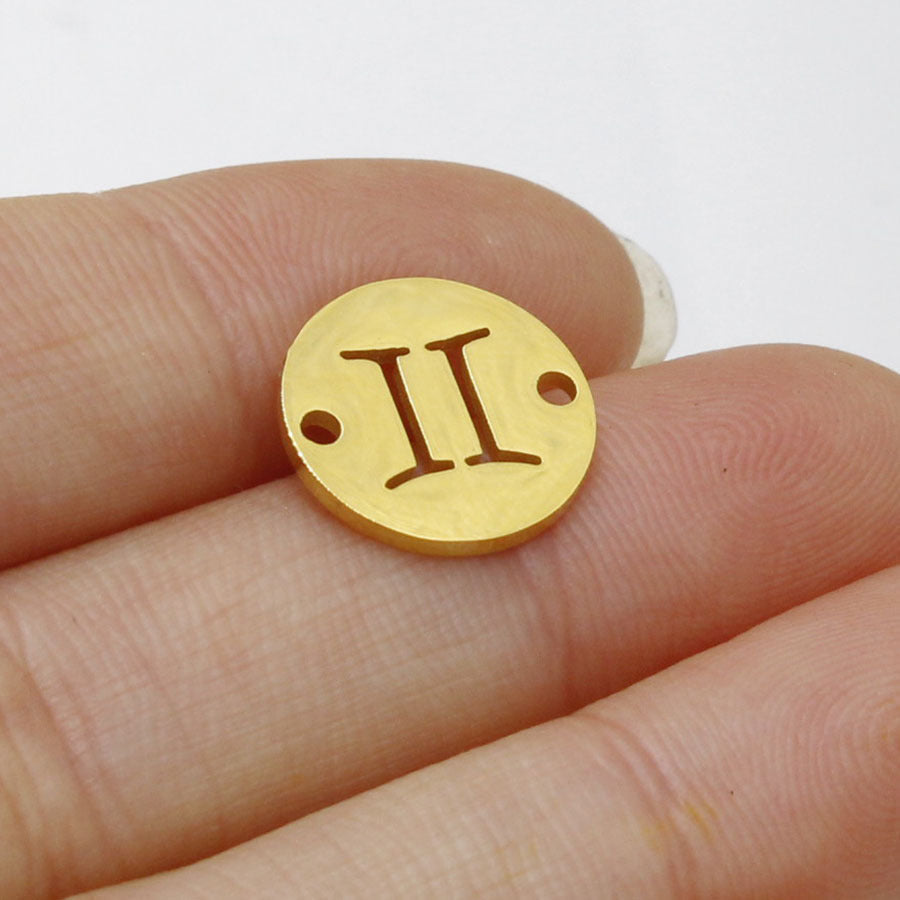 Round 12 Zodiac Signs Two Holes Charms