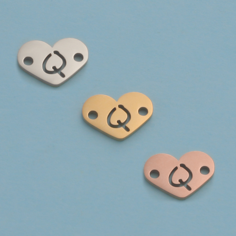 26 Heart Letter Two Holes Charms