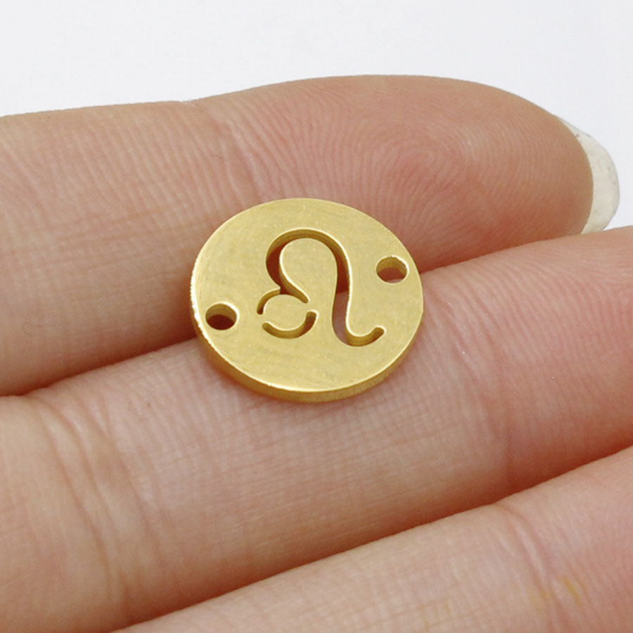 Round 12 Zodiac Signs Two Holes Charms