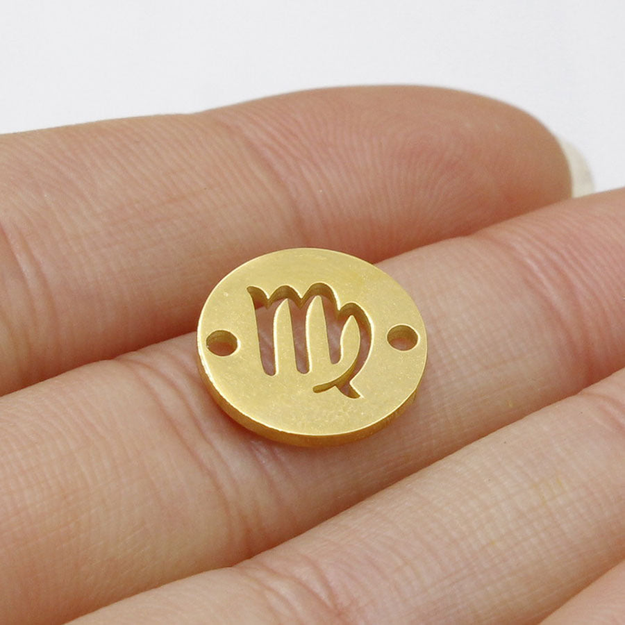 Round 12 Zodiac Signs Two Holes Charms