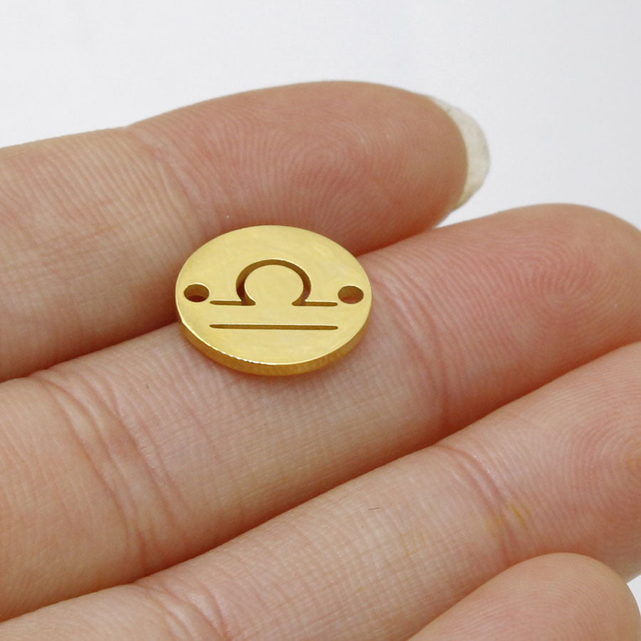 Round 12 Zodiac Signs Two Holes Charms
