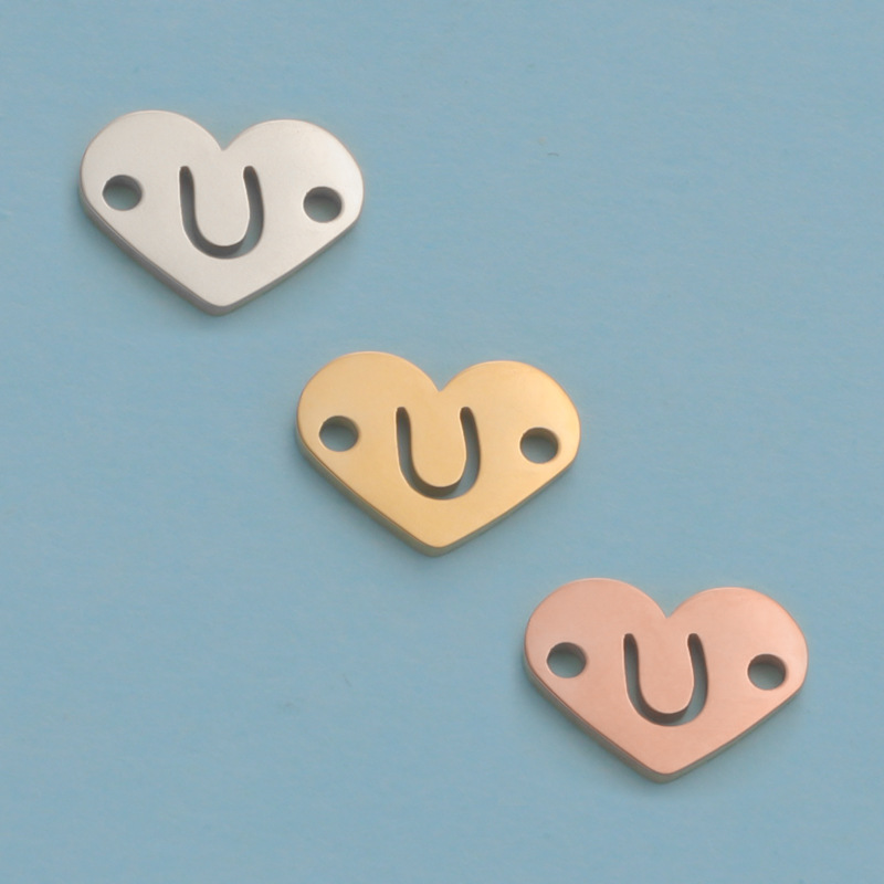 26 Heart Letter Two Holes Charms