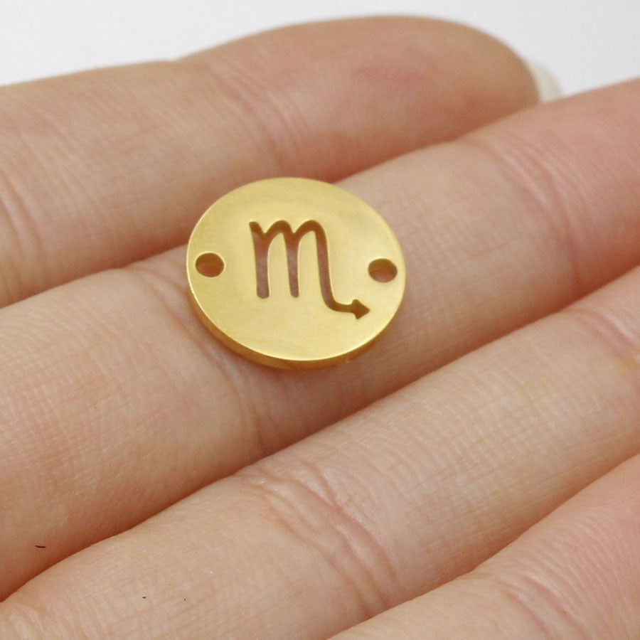 Round 12 Zodiac Signs Two Holes Charms